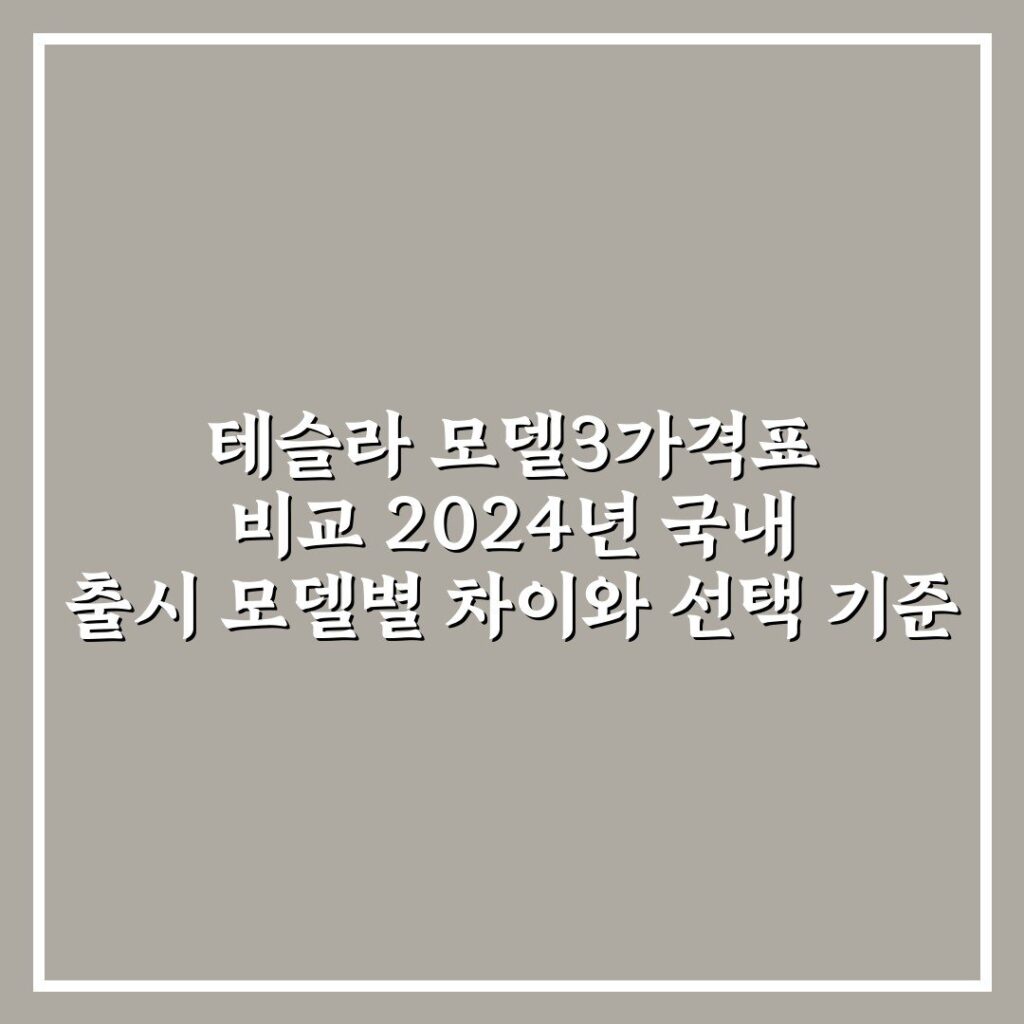 테슬라 모델3가격표 비교 2024년 국내 출시 모델별 차이와 선택 기준